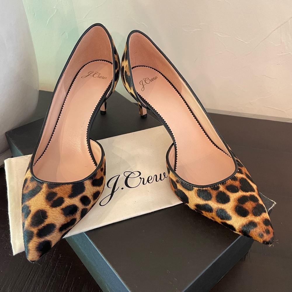 JCrew Colette d'Orsay pump leopard calf hair